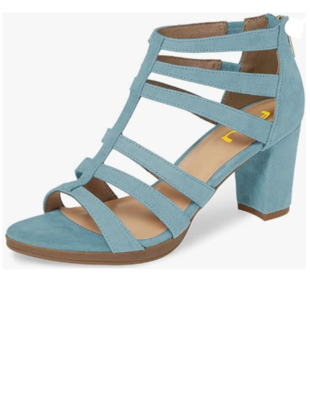 FSJ Blue Chunky High Heel Sandals Open Toe T-Strap Cutout Dress Party Prom Shoes